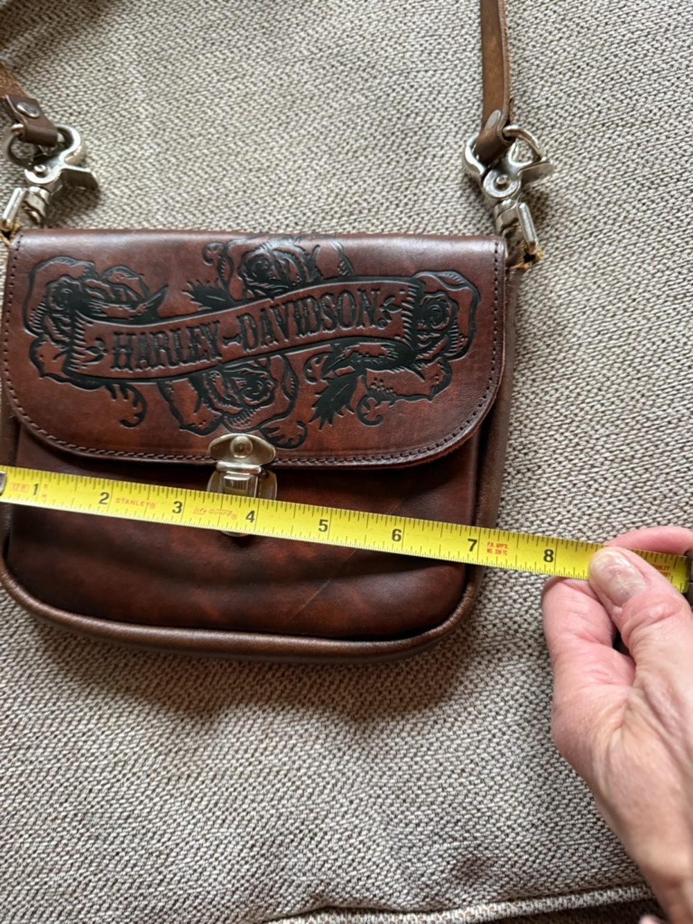 Harley‑Davidson Dark Brown Leather Embossed Crossbody - Picture 8 of 11